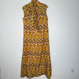 Vintage Sabina Of India 100% Silk Yellow Blue Maxi Dress Boho